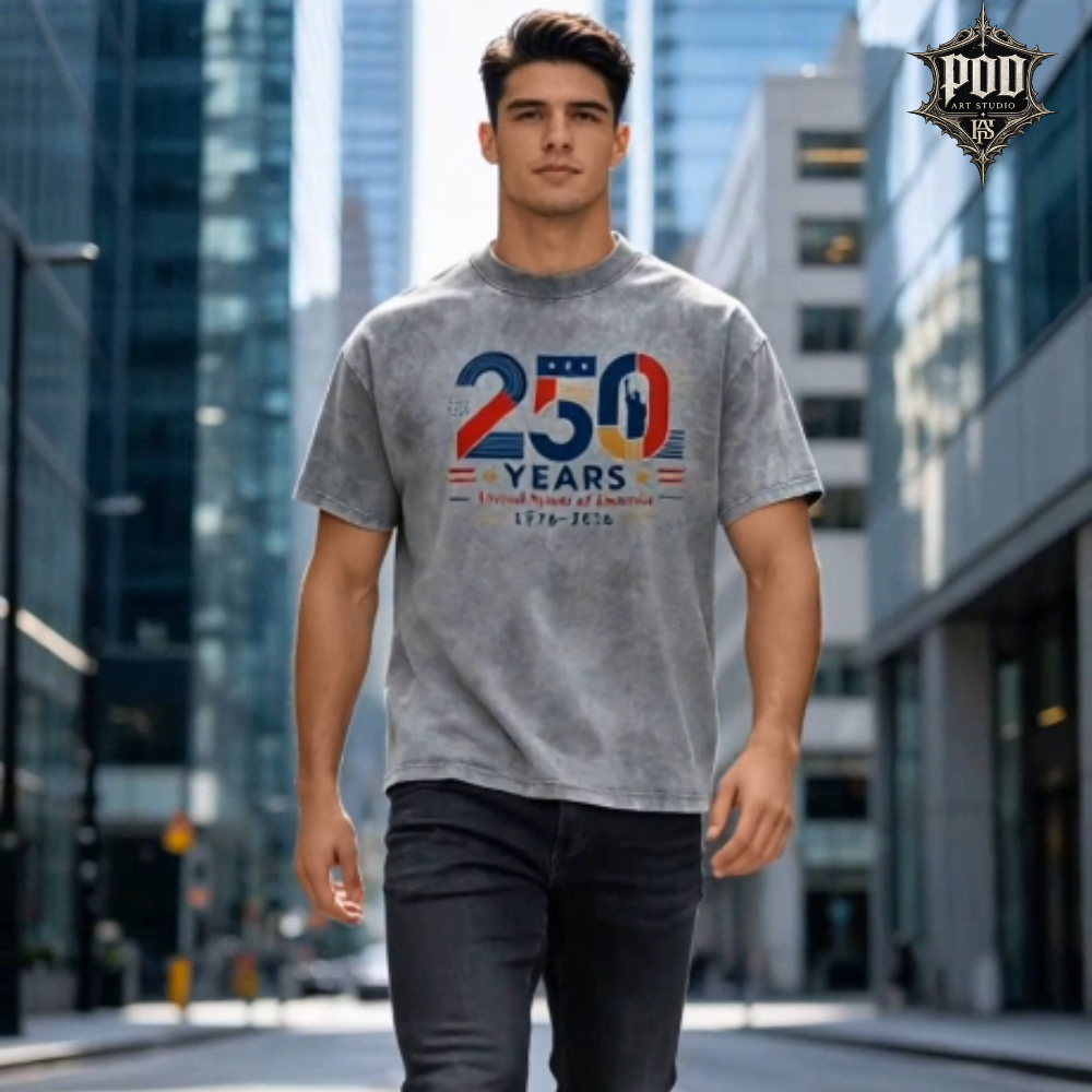 Patriotic American Heritage 250 Years Acid Wash T-Shirt