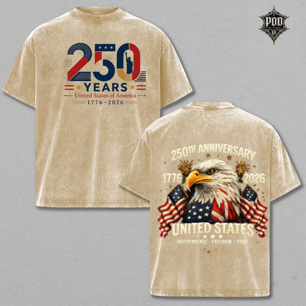 Patriotic American Heritage 250 Years Acid Wash T-Shirt