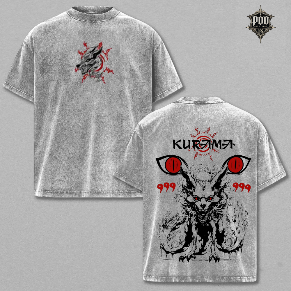 Kurama Nine Tails Vintage Washed Oversized T-Shirt