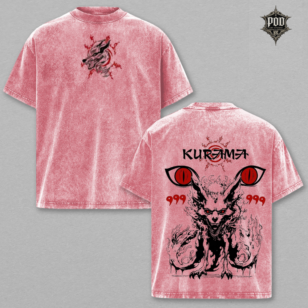 Kurama Nine Tails Vintage Washed Oversized T-Shirt