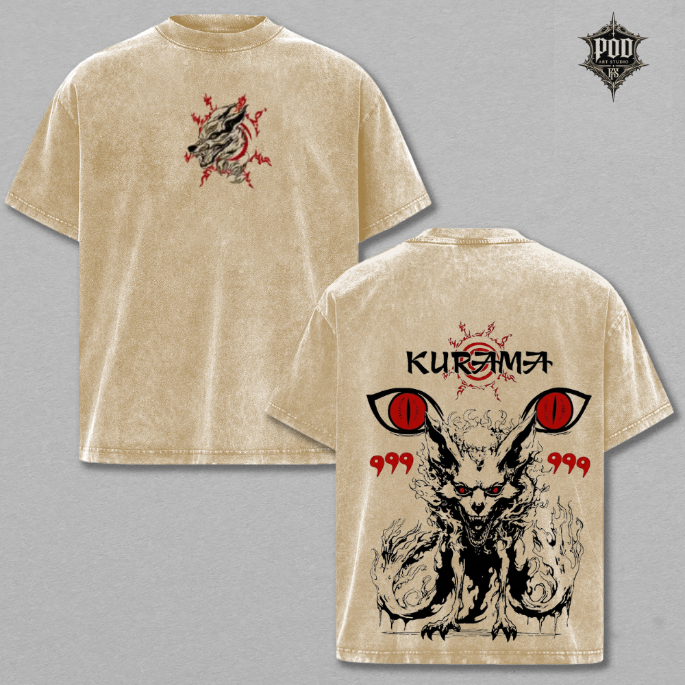 Kurama Nine Tails Vintage Washed Oversized T-Shirt