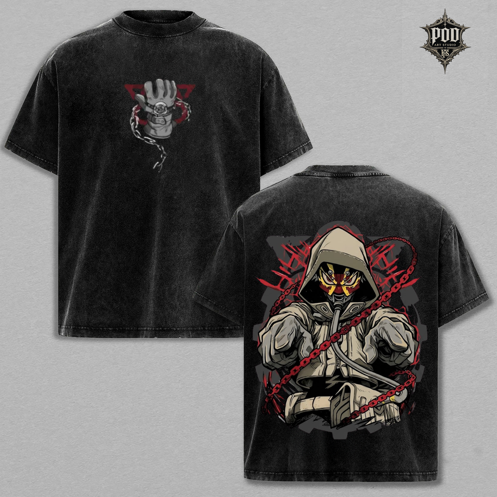 Phantom Chains Anime Vintage Washed Oversized T-Shirt