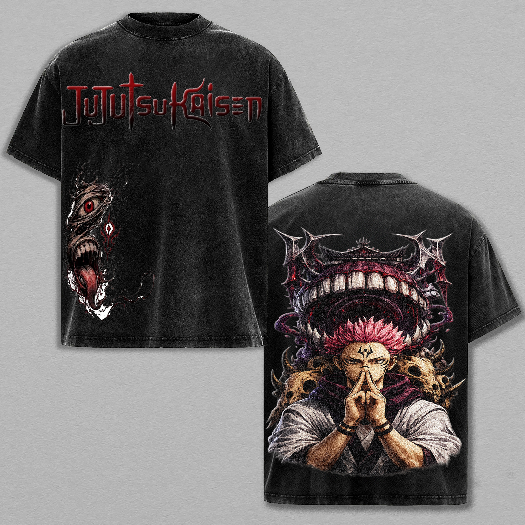 Jujutsu Kaisen Sukuna Vintage Graphic Tee - Malevolent Shrine Oversized T-Shirt