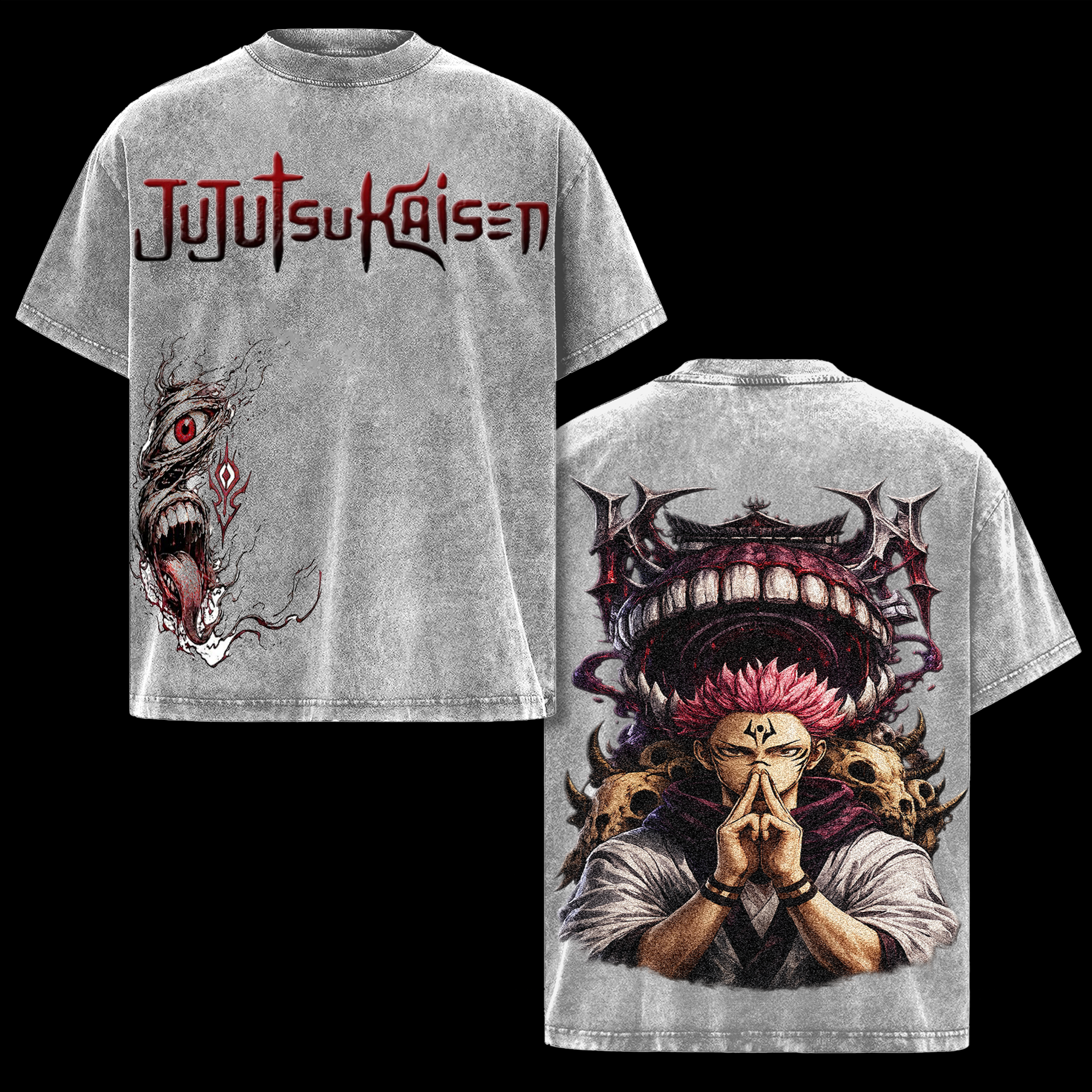 Jujutsu Kaisen Sukuna Vintage Graphic Tee - Malevolent Shrine Oversized T-Shirt