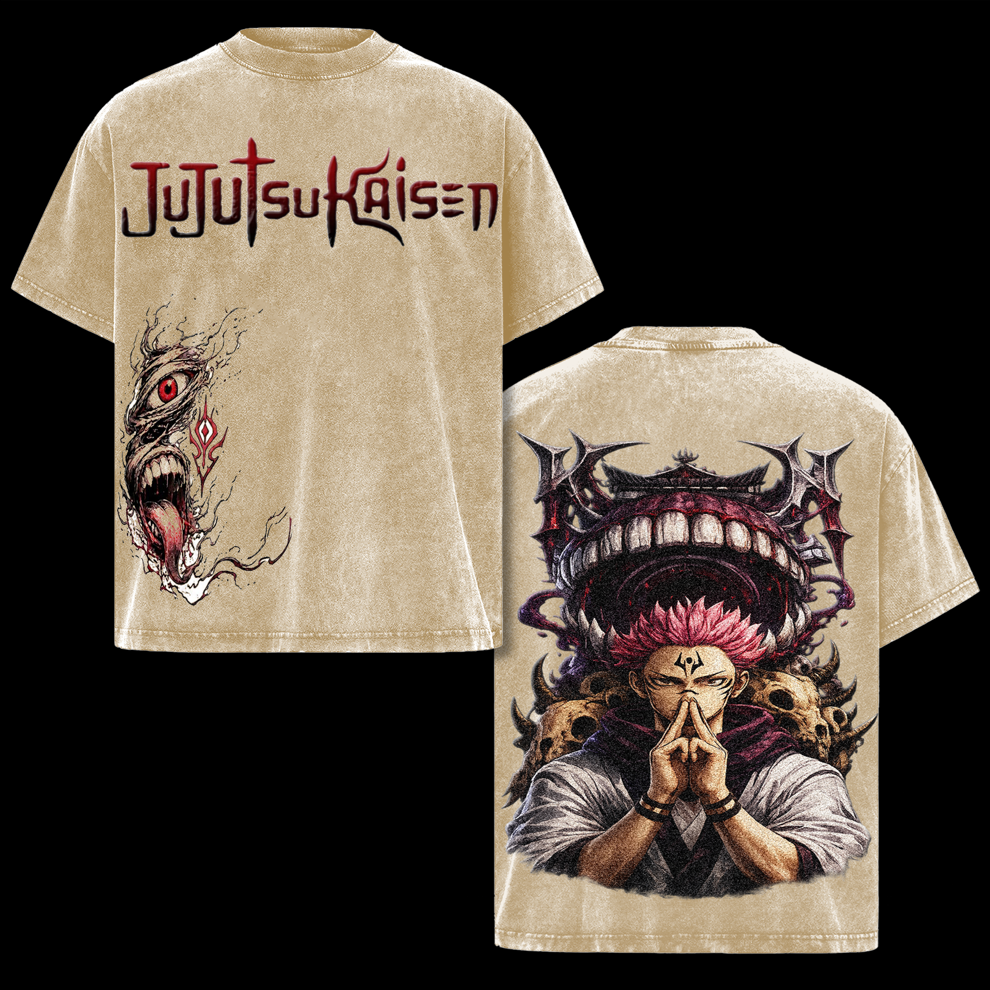 Jujutsu Kaisen Sukuna Vintage Graphic Tee - Malevolent Shrine Oversized T-Shirt