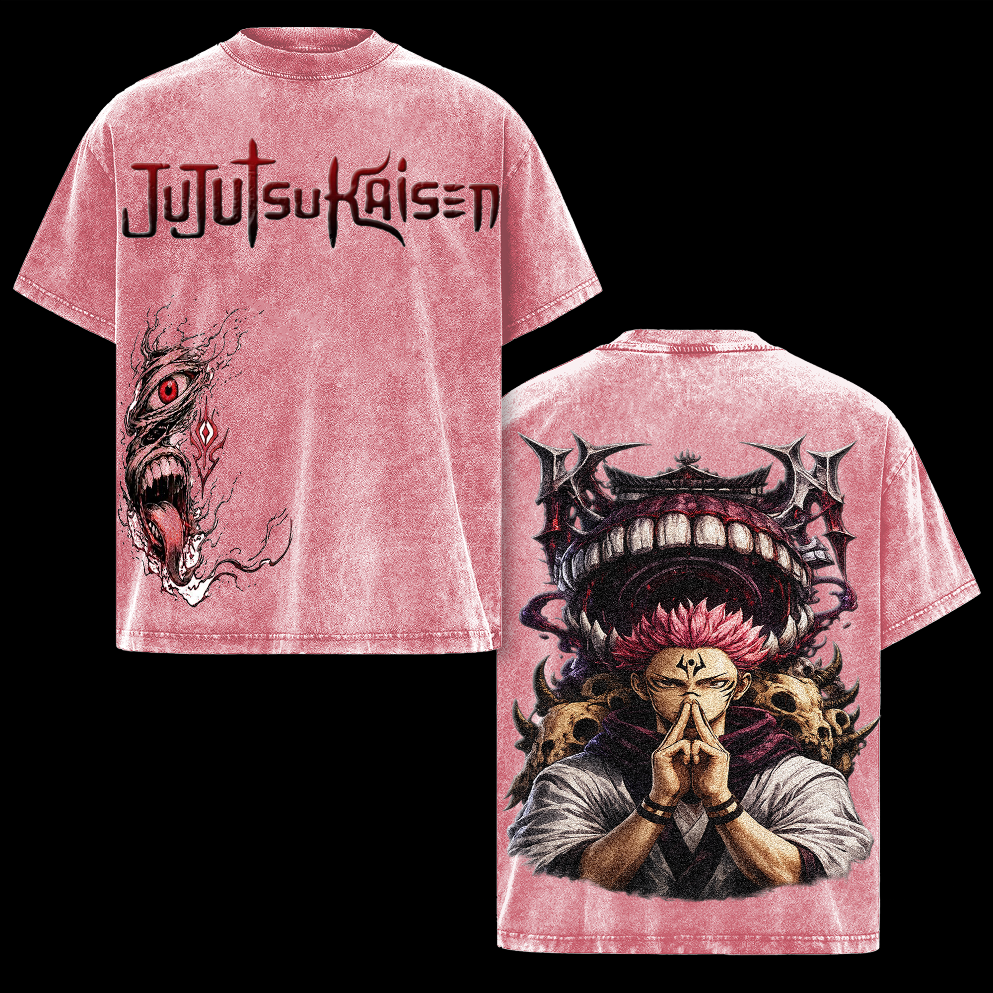 Jujutsu Kaisen Sukuna Vintage Graphic Tee - Malevolent Shrine Oversized T-Shirt