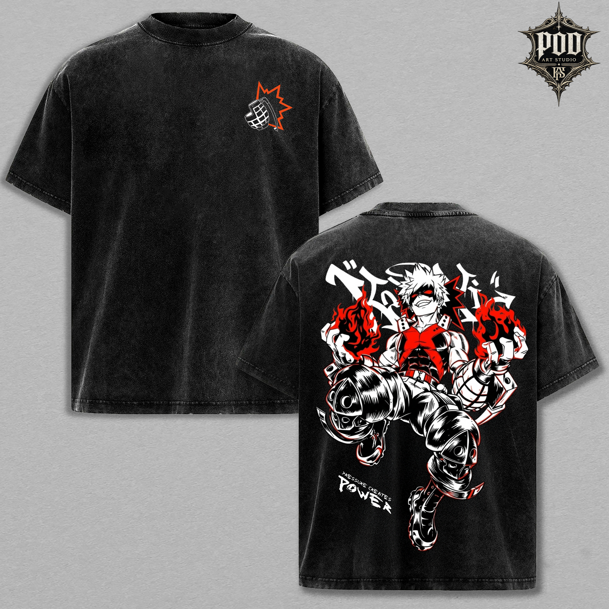 Katsuki Bakugo Washed Anime Tee, My Hero Academia Vintage Graphic Shirt, Oversized Manga Streetwear T-Shirt, Explosion Hero Fan Art Tee