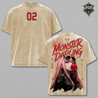 Zero Two Monster Darling Vintage Washed Oversized Anime T-Shirt, Darling in the Franxx Graphic Tee, Japanese Streetwear Shirt