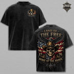 Land of the Free Cowboy Skull Shirt | Patriotic Eagle Tee | Vintage Washed Freedom T-Shirt | Home of the Brave Graphic Tee | USA Independence Gift