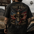Land of the Free Cowboy Skull Shirt | Patriotic Eagle Tee | Vintage Washed Freedom T-Shirt | Home of the Brave Graphic Tee | USA Independence Gift