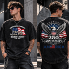America 250 Vintage Washed Oversized Tee 🇺🇸 Patriotic USA Streetwear Shirt • Retro Eagle Graphic T-Shirt • Vintage Americana Fashion