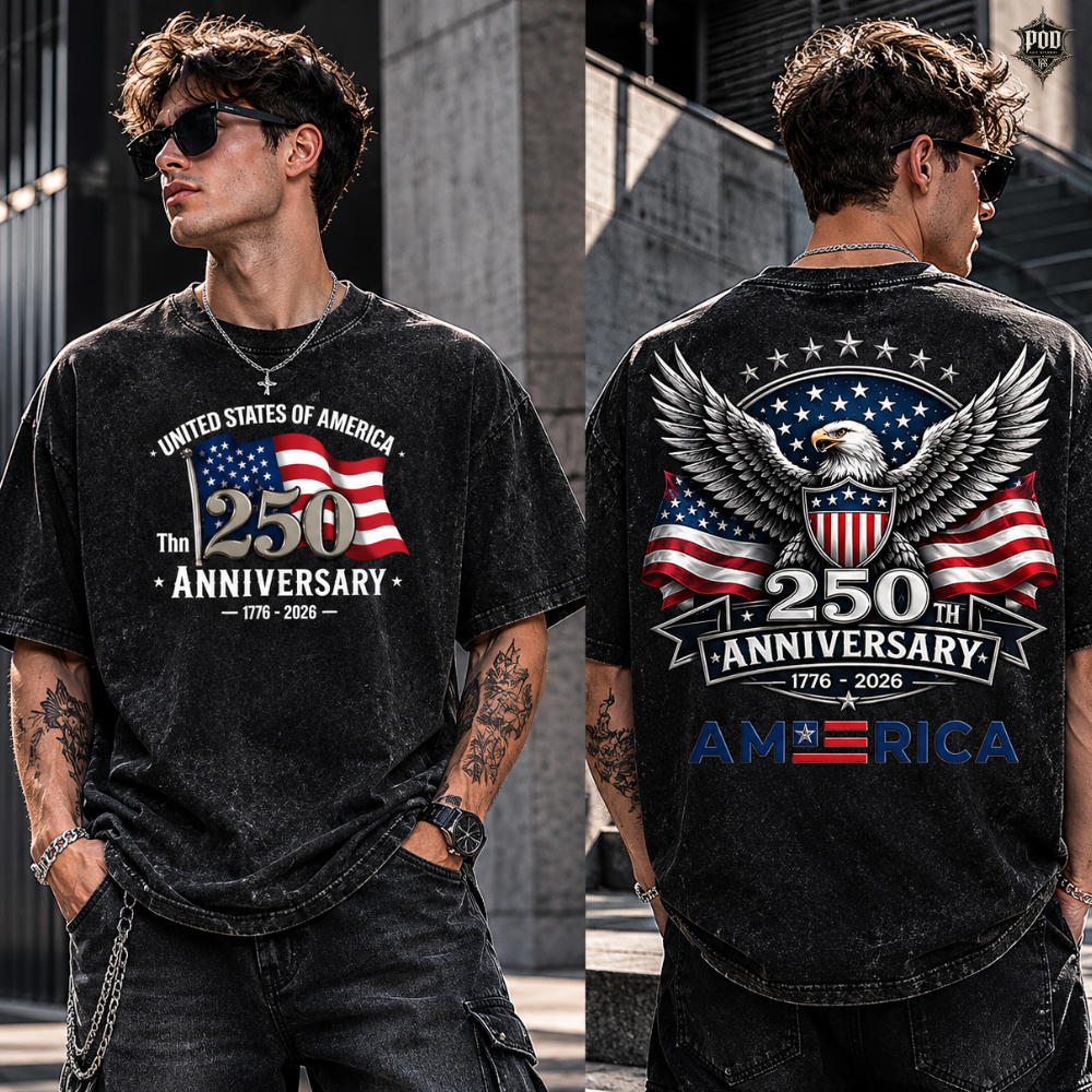 America 250 Vintage Washed Oversized Tee 🇺🇸 Patriotic USA Streetwear Shirt • Retro Eagle Graphic T-Shirt • Vintage Americana Fashion