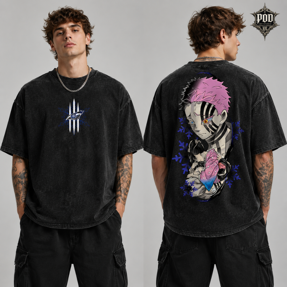 Akaza & Koyuki Demon Slayer Vintage Washed Oversized Tee