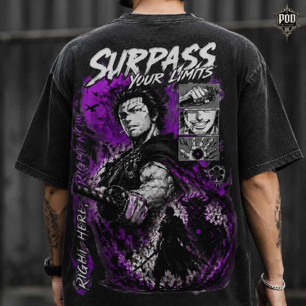 Surpass Your Limits Oversized Anime Graphic T-Shirt – Dark Manga Streetwear Tee