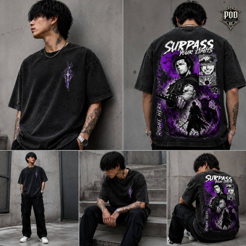 Surpass Your Limits Oversized Anime Graphic T-Shirt – Dark Manga Streetwear Tee