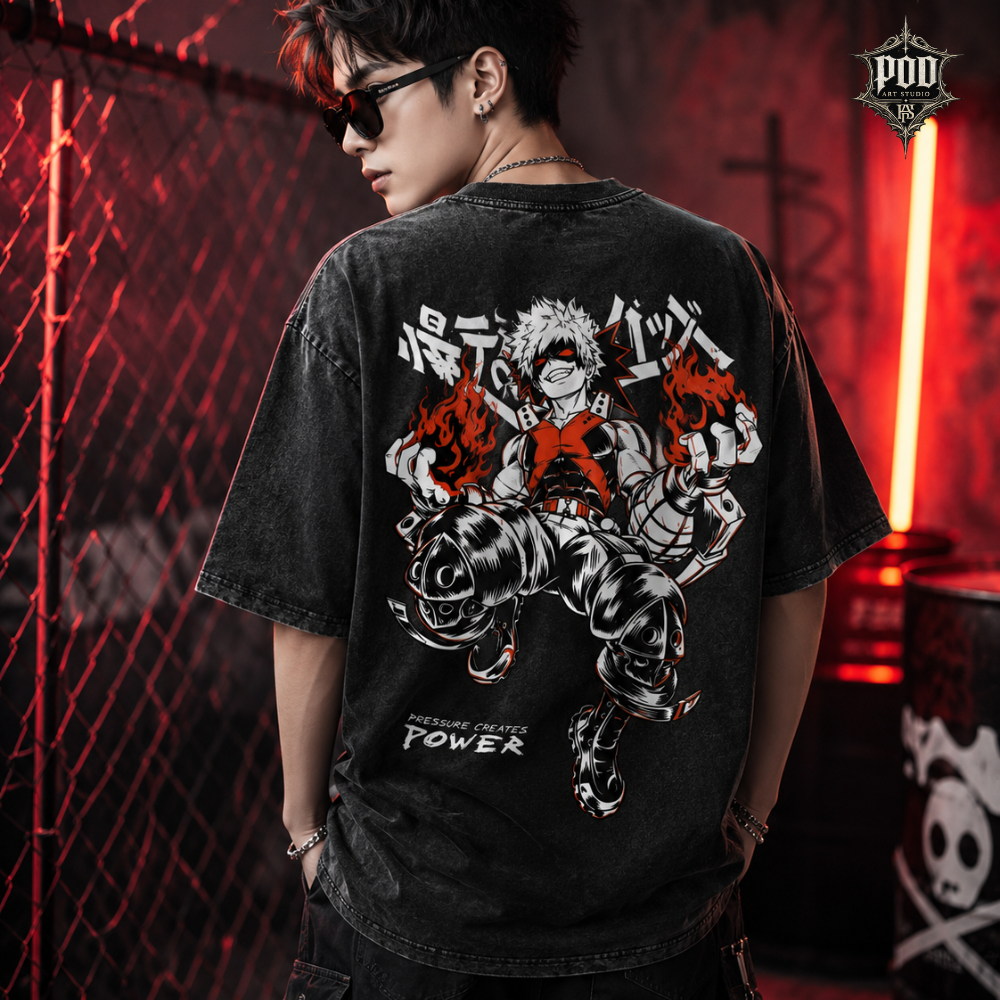 Katsuki Bakugo Washed Anime Tee, My Hero Academia Vintage Graphic Shirt, Oversized Manga Streetwear T-Shirt, Explosion Hero Fan Art Tee