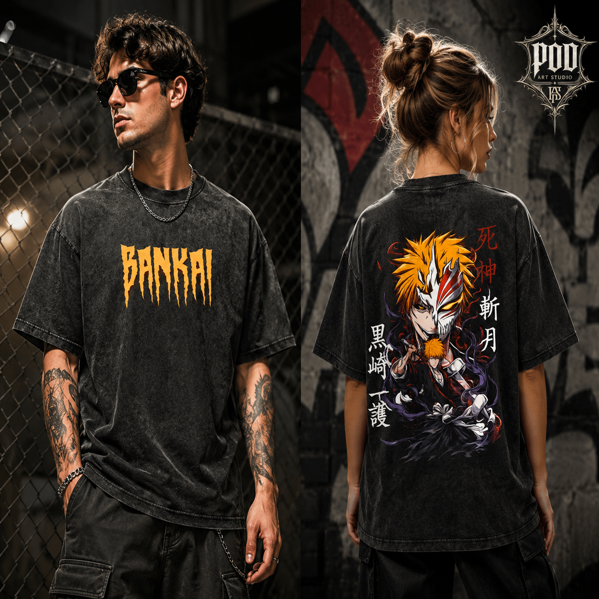 Bleach Anime Shirt, Ichigo Kurosaki Bankai Tee, Hollow Mask Anime Merch, Heavyweight Washed Black Graphic Tshirt, Y2K Anime Clothing, Manga Tee