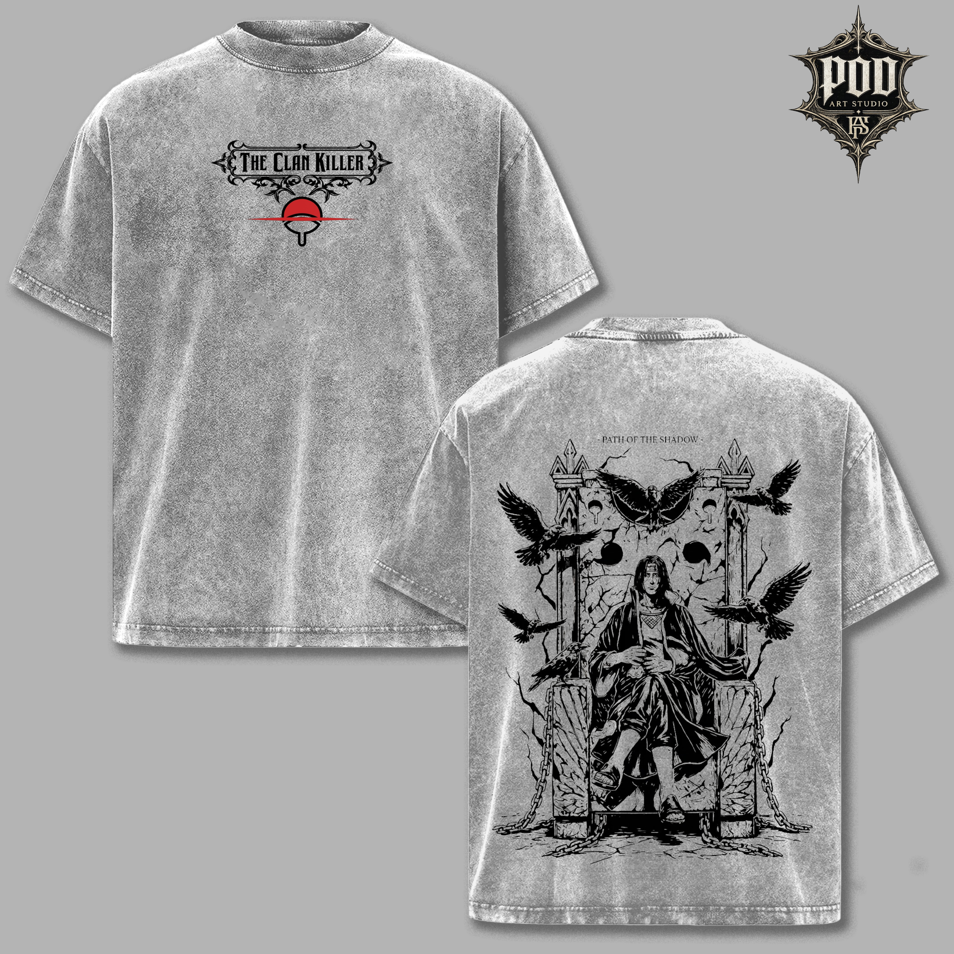 Itachi Uchiha Shirt, Vintage Anime Oversized T-Shirt, Genjutsu Shadow Crow Graphic Tee,  Washed Black Streetwear, Naruto Fan Gift Unisex