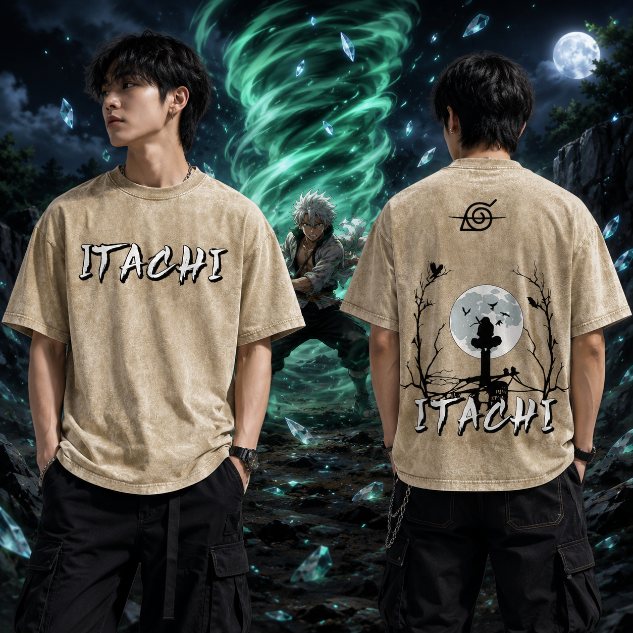 Itachi Uchiha Vintage Acid Wash Anime T-Shirt - Oversized Streetwear
